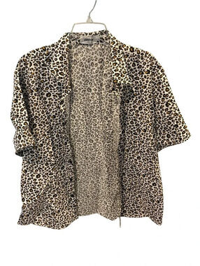 Vatpave Leopard Print Short Sleeve Open Front Shirt XL